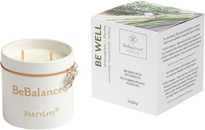 PartyLite Be Well Lemongrass + Thyme Jar Candle, 40-50 Hour Burn, 100% Soy Wax, Essential Oils, Ceramic Jar - Bloomnest