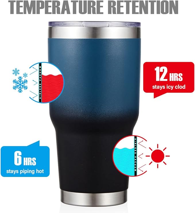 MEWAY 30oz Insulated Tumbler With Lids and Straws,Stainless Steel Double Vacuum Coffee Tumbler Cup, Brush, Durable Powder Coated Coffee Cup for Cold & Hot Drinks(Blue Black, 8 PACK) - Bloomnest