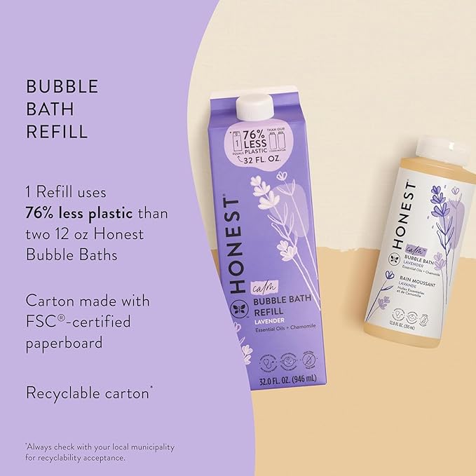 The Honest Company Foaming Bubble Bath Refill Carton Gentle for Baby Naturally Derived Tear-Free Hypoallergenic Lavender Calm 32 fl oz - Bloomnest