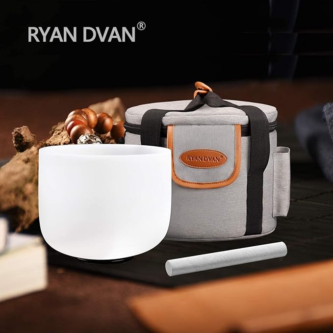Ryan Dvan 11Inch D Note Frosted Sacral Chakra Crystal Singing Bowl with Free Padded Carrying Case and Suede Striker & O-Ring - Bloomnest