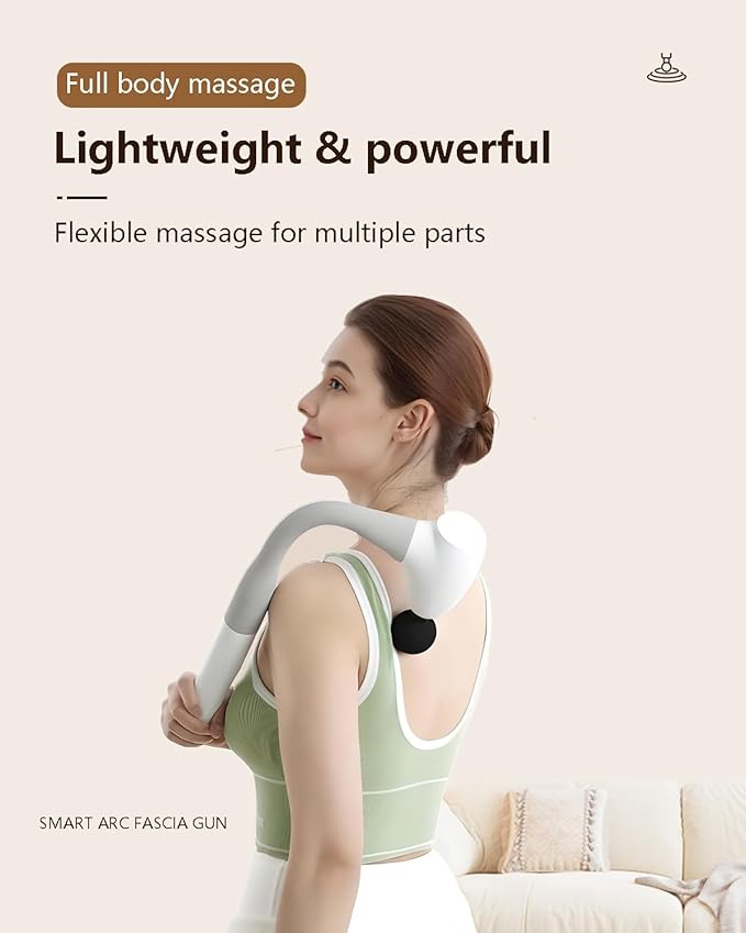 Massage Gun with Extended Handle, Upgraded U-Shaped Back Massager, Reaches Hard-to-Access Muscles, 4 Massage Heads & 4 Speed Levels, Body Massager for Back, Neck, Shoulder, Leg, White - Bloomnest