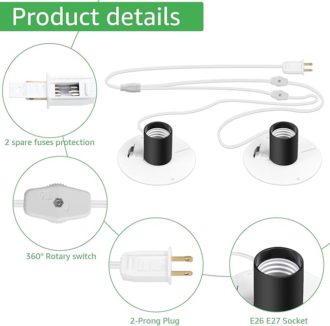 Sigely Blow Mold Light Kit Replacement Light Cord,for Halloween Christmas Blow Mold Village Craft Indoor Outdoor Decorations,for E26 E27 Salt Lamp Bulb with On/Off Switch Fuse Plug 2 Set - Bloomnest