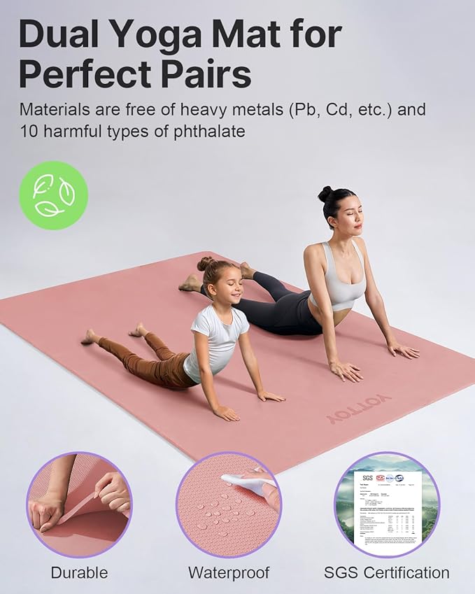 YOTTOY Large Yoga Mat (75 * 52 * 1/2inch),Extra Wide TPE Exercise Mat,Non-Slip Workout Mat for Pilates, Fitness, Barefoot, Home Gym Studio with Strap and Towel - Bloomnest