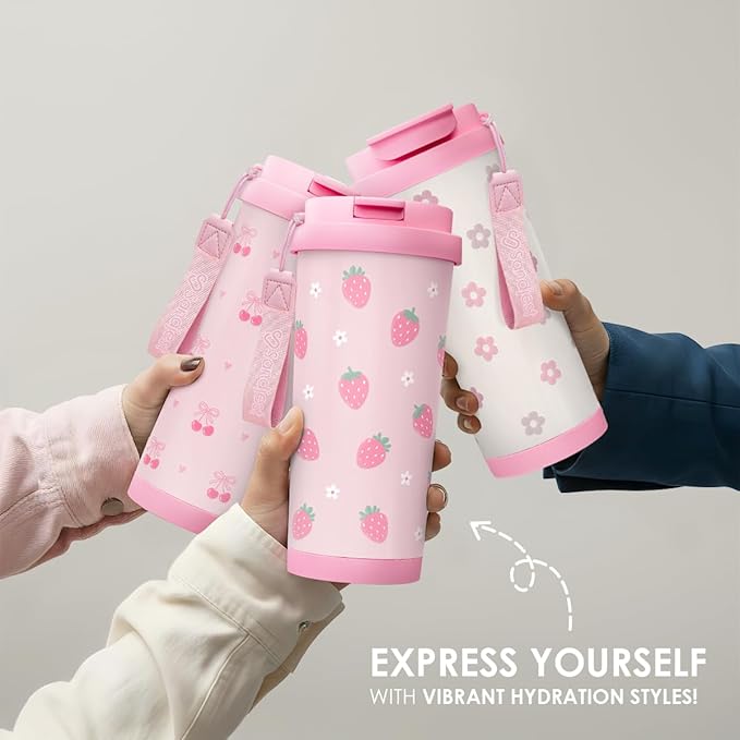 Strawberry Tumbler - Stainless Steel 2-in-1 Lid Coffee Tumbler 18 oz, Insulated Travel Mug Gift for Women Girls Teen Mother, Birthday Christmas - Bloomnest