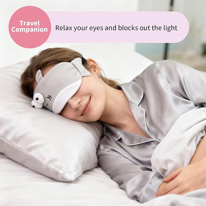 Cute Sleep Eye Masks for Kids, Kawaii Cartoon Kids Sleeping Mask for Women Boys Girls Teens, Soft Plush Adjustable Eyeshade Silk Travel Nap Eye Cover (Gray Shark+Green Crocodile) - Bloomnest