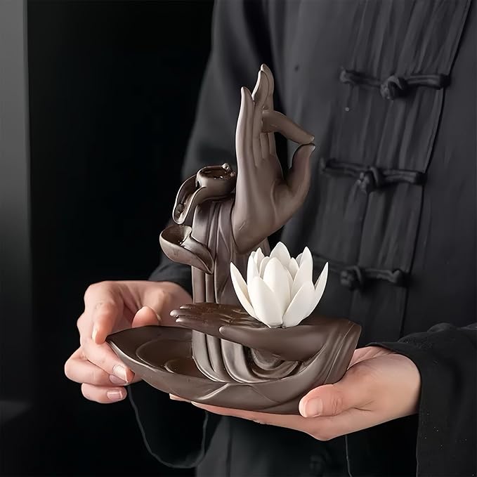 Lotus Hand Backflow Incense Burner– Ceramic Cones Incense Holder Waterfall Incense Burner & Incense Waterfall Fountain for Zen Decor Backflow Incense Cone Burner - Bloomnest