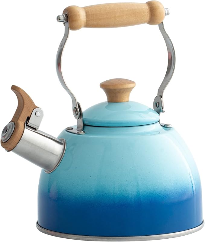 ROCKURWOK Tea Kettle, Tea Pot with Cool Touch Ergonomic Handle, Teapot Food Grade Stainless Steel, Tea Kettle Stovetop, Kettle Teapot, Whistling Tea Kettle, Small Tea Pot, 1.6 Quart (Blue) - Bloomnest