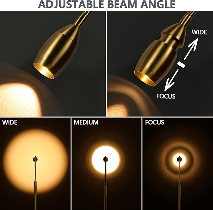 Reading Floor Lamp, 72" Tall LED Lamp with Flexible Gooseneck, Dimmable Zoomable Spotlight, Adjustable Color Beam Standing Lamp, Touch & Remote Control, Task Craft Bedroom Living Room (Antique Brass) - Bloomnest