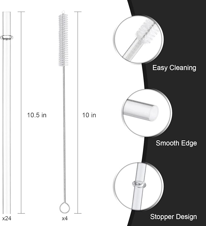 24 Pack, HIGHLY Transparent Reusable Plastic Straws with 4 Cleaning Brushes, 10.5 in Long Drinking Straws, Clear Replacement Straw for 16 24 30 32 OZ Tumblers, Cups, Jars, YETI, Starbucks - BPA FREE VITEVER