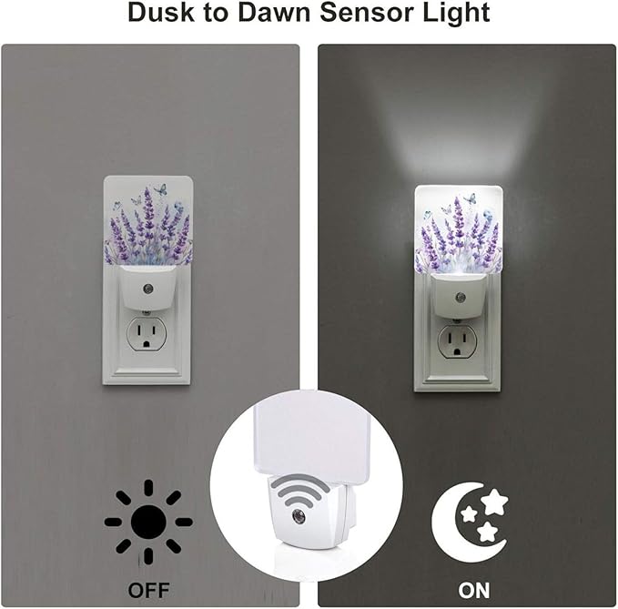 Led Night Light, Lanvender Butterfly Decorative Plug in Nightlights,with Smart Auto Dusk to Dawn Night Light for Bedroom, Kitchen, Nursery, Bathroom - Bloomnest