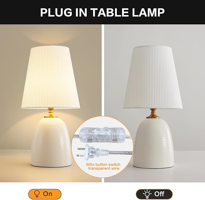 Modern Textured Ceramic Table Lamps 22.75In, White Table Lamp Decor for Living Room Bedroom Bedside End Desk Tables Lamp - Bloomnest