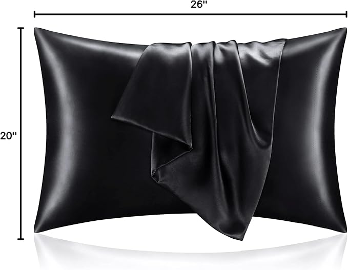 BEDELITE Satin Pillowcase for Hair and Skin, Super Soft and Cooling Similar to Silk Pillow Cases 2 Pack with Envelope Closure, Gift for Women Men(20"x26" Standard Size, Black) - Bloomnest