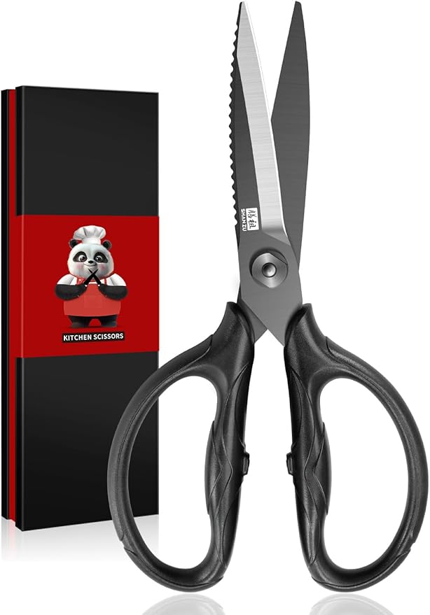 SHAN ZU 8.4" Titanium Heavy Duty Kitchen Scissors - Japanese 5Cr15MoV Stainless Steel Shears, All Purpose Detachable Shears for Meat/Herbs/Poultry, Dishwasher Safe, Gift Box Included (Black) - Bloomnest
