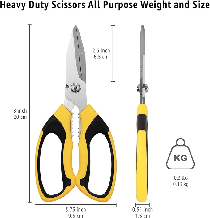Utility Scissors Heavy Duty: 8-Inch sharp Scissors All Purpose heavy duty, Serrated Blades Cut Carpet, Cardboard, Wire, Leather, Fabric, Multipurpose Shears for Kitchen, Garden, Office, Craft - Bloomnest