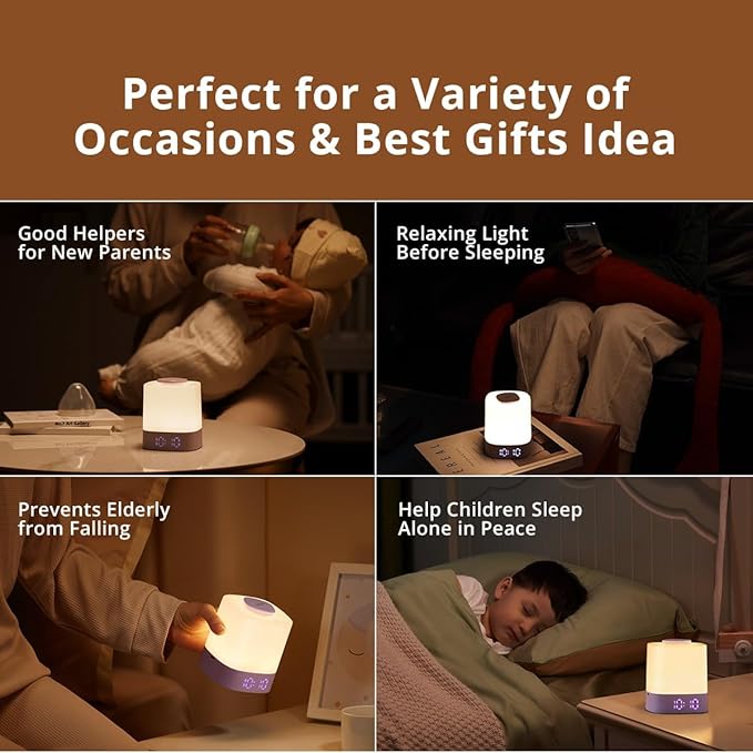 Lyridz LED Nursery Night Light with Clock, Portable Breastfeeding Table Lamp for Baby with Remote Control, 4000mAh Rechargeable Battery, Dimmable, 3 Color Temperature - Bloomnest