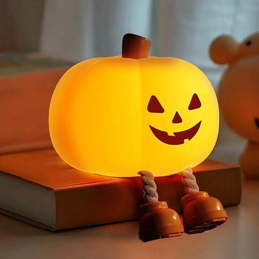 Pumpkin Night Light for Kids Cute Jack O Lantern Halloween Decor Nightlight for Baby Nursery Toddler Squishy Pumpkin Lights Cordless Rechargeable Dimmable Silicone Bedside Lamp Halloween Gifts - Bloomnest