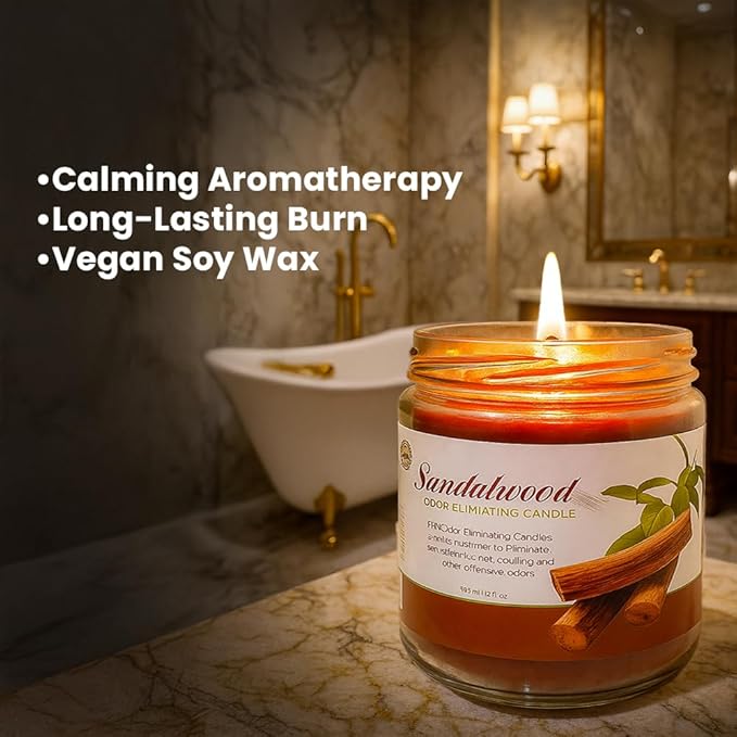 Candle Set Sandalwood Odor Eliminating – 2 Pack - 12oz – Long-Lasting Soy Wax Candles – Neutralizes Pet, Kitchen & Smoke Odors – Clean Burn, Eco-Friendly, Aromatherapy Candle - Bloomnest