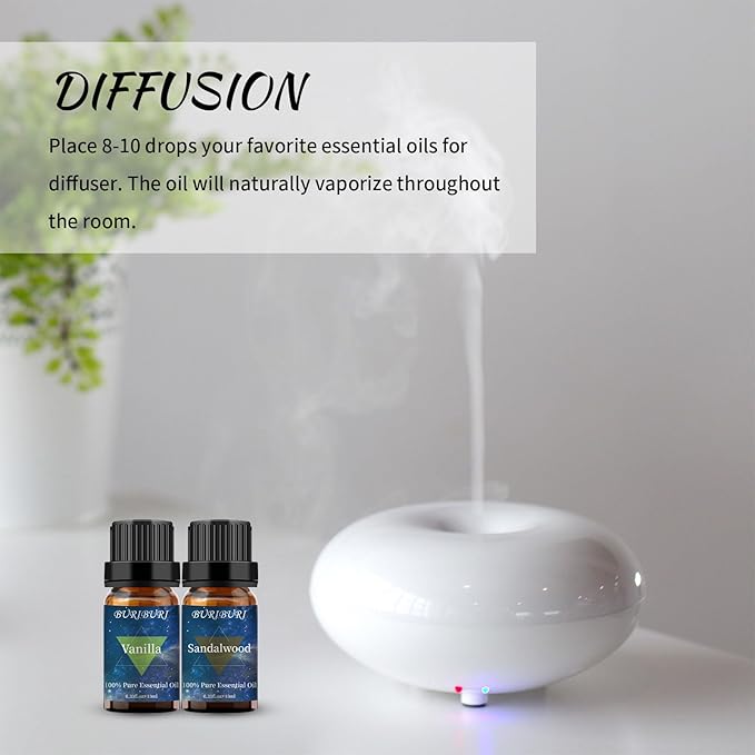 BURIBURI Sandalwood Oil Essential and Vanilla Essential Oil Gift Set, 100% Pure, Undiluted, Natural, Organic Aromatherapy Essential Oils 10ML BURIBURI