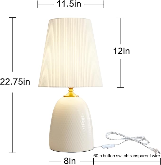 Modern Textured Ceramic Table Lamps 22.75In, White Table Lamp Decor for Living Room Bedroom Bedside End Desk Tables Lamp - Bloomnest