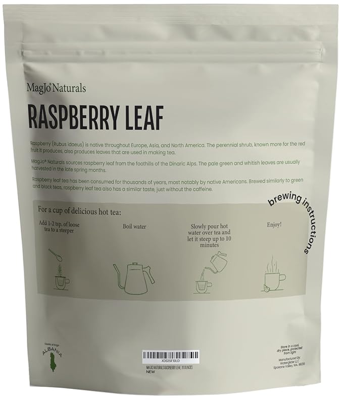 MagJo Naturals, Red Raspberry Leaf (16 Oz) Dried leaves, Wild-Harvest, herbal tea, Cut & Sifted, Packaged in USA, resealable bag (Pack of 2) - Bloomnest