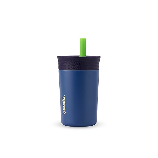 Owala Kids Insulation Stainless Steel Tumbler with Spill Resistant Flexible Straw, Easy to Clean, Kids Water Bottle, Great for Travel, Dishwasher Safe, 12 Oz, Navy and Blue (Home Base) - Bloomnest