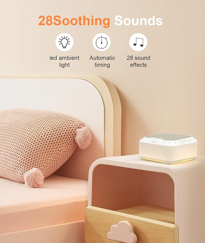Sound Machine - White Noise Machine with Night Light & Sleep Timer, 28 Non Looping Natural Soothing Sounds, Sleep Therapy for Baby, Adults, Home, Office, Travel