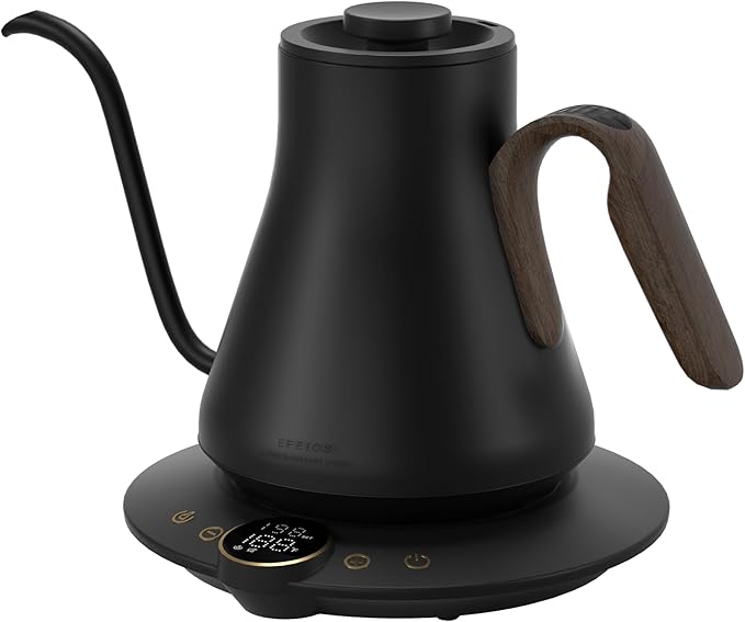 Gooseneck Electric Kettle with ±1℉ Temperature Control for Pour Over Coffee & Tea, Quick Heating, BPA-Free Stainless Steel, Built-in Brew Timer, 1500W/0.9L (Onyx Black) - Bloomnest