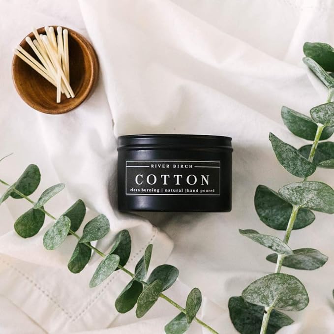 River Birch Candles Cotton Scented Candle | Premium, All-Natural, Non-Toxic, Soy Candles | 8 oz. Black Matte Tin Travel Candle | Cozy Relaxing Gifts for Home - Bloomnest