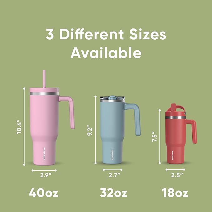 Hydrapeak Voyager 40 Oz Stainless Steel Tumbler with Handle, Insulated Water Bottle With Straw & Lid, Cupholder Friendly Reusable Travel Mug (Citrus) - Bloomnest