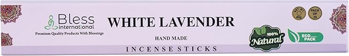 Bless-White-Lavender 100%-Natural-Handmade-Hand-Dipped-Incense Organic-Chemicals-Charcoal-Free Purification-Relaxation-Positivity-Yoga-Meditation Best-Woods-Scent (25 Sticks (1.4 OZ)) BlessInternational