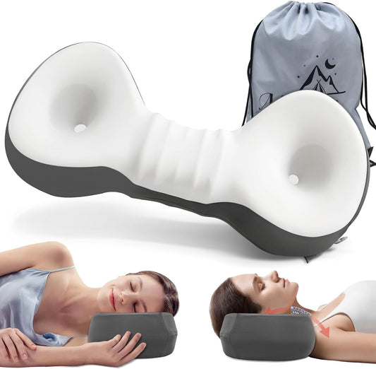 Cervical Neck Roll Pillow, Say Goodbye to Neck Pain, Travel Neck Support Pillow for Side Sleepers, Ergonomic Memory Foam Camping Pillow, Cervical Traction Device with Storage Bag