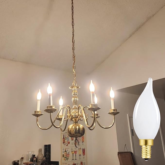 E12 Dimmable Candelabra Bulb 2700k Warm White Candle Light Bulb 40 Watt Small Base Frosted Chandelier Led Bulb E12 Bulbs 4W for Chandelier,Ceiling Fan,400lm,6 Pack - Bloomnest