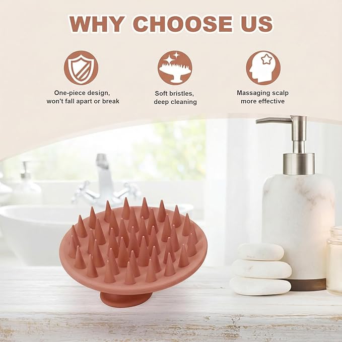 Meartchy Silicone Scalp Massager Shampoo Brush, Scalp Brush for Hair Growth & Dandruff Removal, Hair Scrubber Scalp Stimulator Exfoliator Brush with Soft Bristles for Wet Dry Scalp Care (Brown) Meartchy