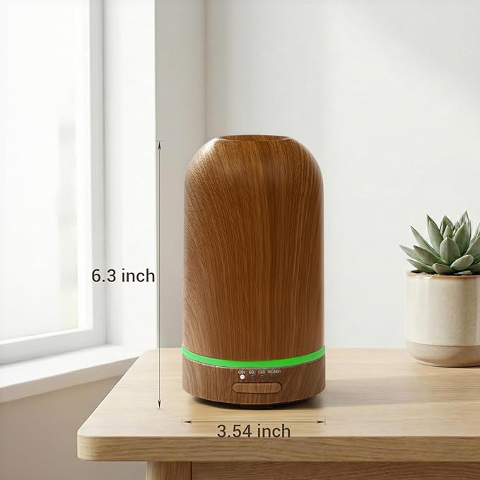 Ultrasonic Essential Oil Diffuser 100ML - Cool Mist Humidifier, 7-Color LED Lights, 3 Timer & Auto Shut-Off, Ideal Gift for Home Bedroom Office (Wood Brown) - Bloomnest