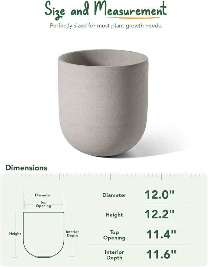 LE TAUCI 12 Inch Pots for Plants, Ceramic Large Planters for Indoor Plants, Indoor Plant Pots for Home Garden Patio Office, Planter Pots with Drainage Hole and Rubber Plug, Neutral Gray - Bloomnest