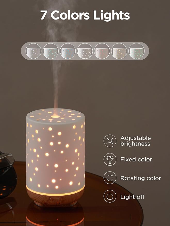 InnoGear Essential Oil Diffuser, 150ml Ceramic Ultrasonic Air Humidifier Cool Mist Aromatherapy Diffuser with 2 Mist Modes, Waterless Auto Off for Home Office, White - Bloomnest