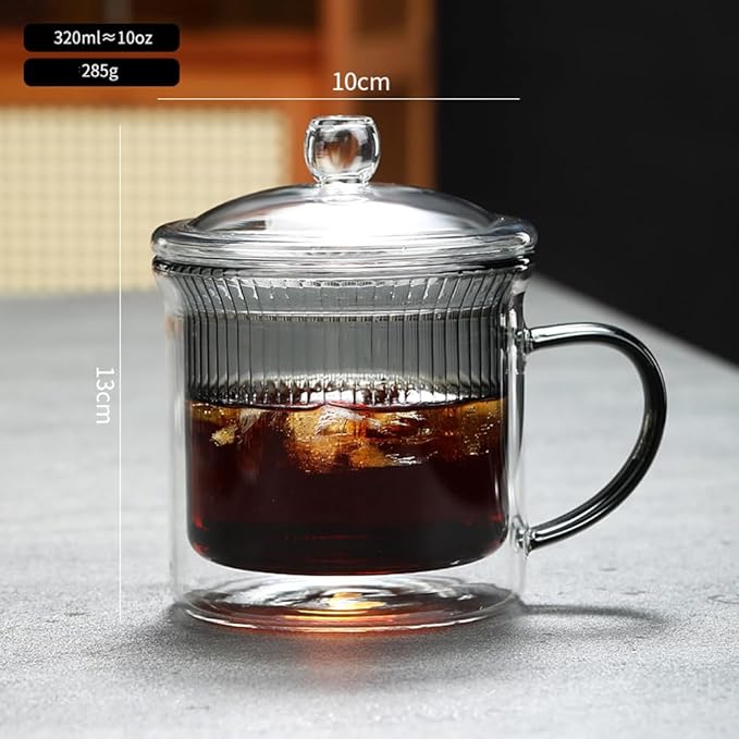 10OZ Double Walled Coffee Mugs Glass with Lid Handles,Cups for Latte,Hot Tea,Cappuccino, Mocha,Cocoa,Hot & Cold Beverages Glasses Heat Resistant Coffee Cups - Bloomnest