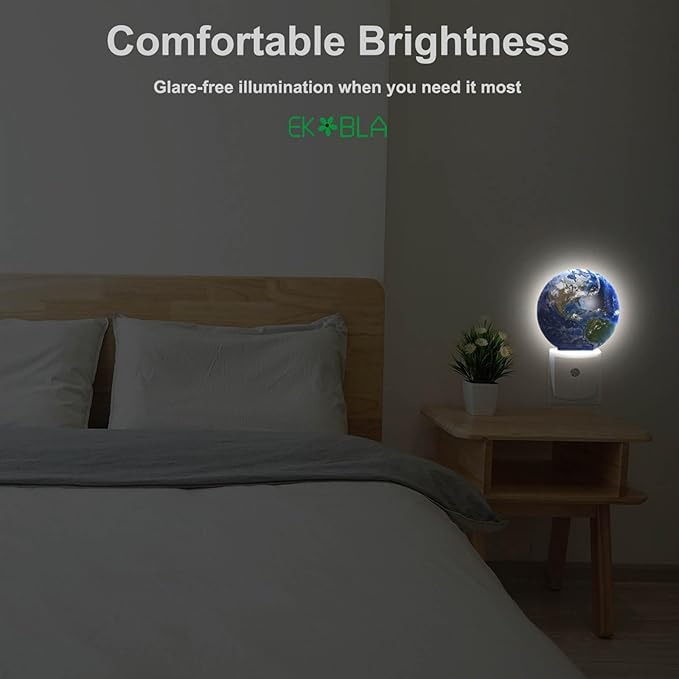 EKOBLA Earth Novelty Plug-in Nightlights Blue Planet Ocean Mountain Space Universe Night Lights Plug into Wall Auto Sensor LED for Boys Girls Men Women Home Decor Holiday Gifts - Bloomnest
