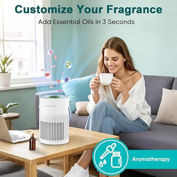 Jafanda Small Air Purifier JF068, 20dB Sleep Mode, Portable Air Cleaner with Handle, 3-Stage HEPA Filtration for Dust, Pollen, Pet Fur, Smoke, 7-Color Light for Home/Bedroom/Dorm/Office/Travel - Bloomnest