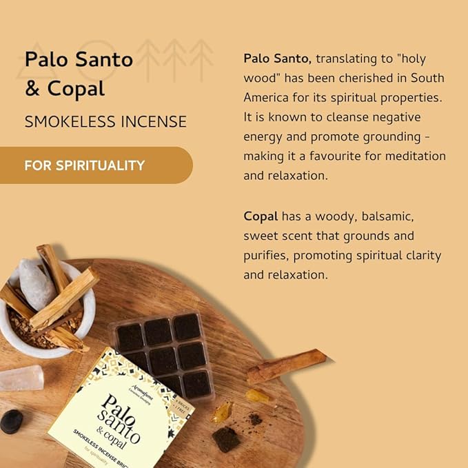 Palo Santo & Copal Smokeless Incense Bricks Refill | 3 x 9 Bricks | Aromatherapy | Smudging | Made with Essential Oils | Natural Air fresheners for Home | Spiritual Meditation Accessories Aromafume