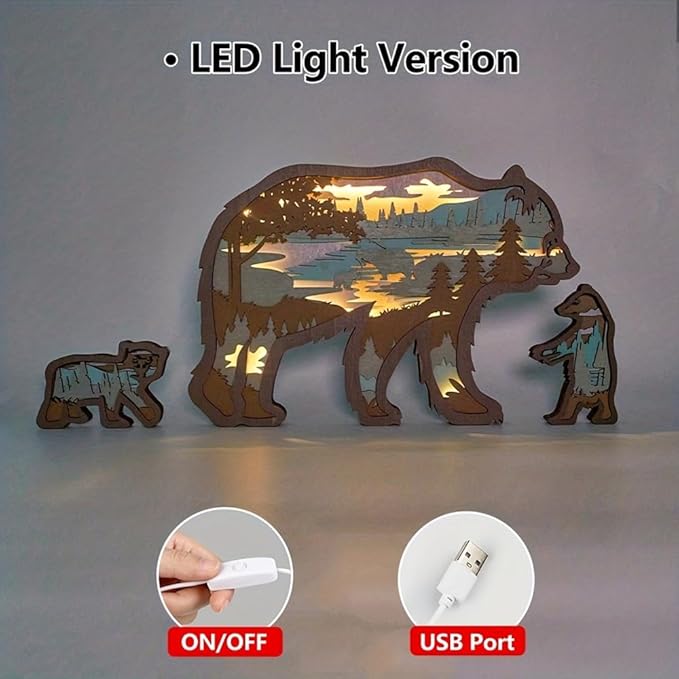 3D Wooden Animal Carving LED Night Light, Wood Carving Light, Modern Home Decoration, Decorative Tables, Cabinets, Living Rooms, Bedrooms, Offices, Farmhouses, Bookshelves, Perfect Holiday Gifts - Bloomnest