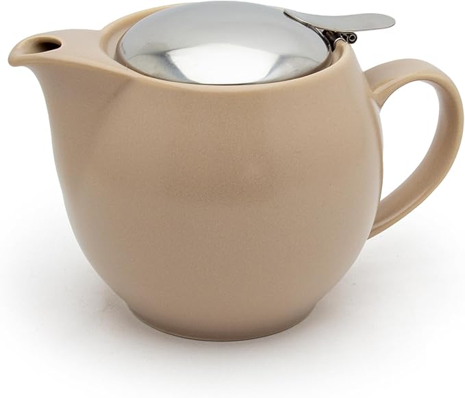 Zero Japan Bee House Round Teapot - Ceramic Teapot with Removable Lid & Stainless Steel Infuser for Loose Tea - Small Tea Pot for One - Silky Beige (15 oz) - Bloomnest