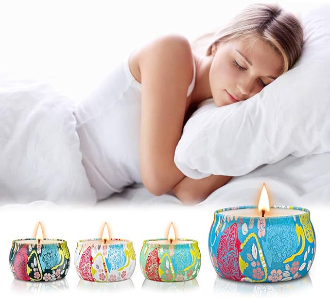 Scented Candles Gift Sets, Soy Wax 4.4 oz Portable Travel Tin Candles Women Birthday Gift Stress Relief Sweet Fragrance Home Aromatherapy Candle Set 4 Pack - Bloomnest
