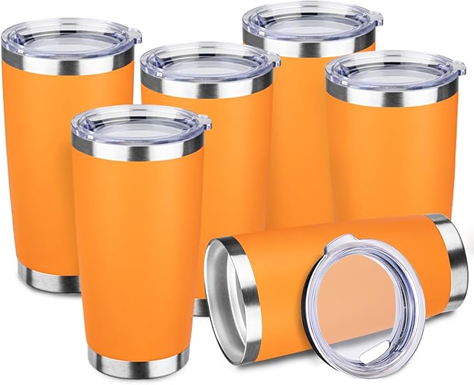 StarSpeed 20oz Tumbler Bulk with Lid, Stainless Steel Insulated Tumblers Double Wall Vacuum Insulated Travel Mug, Powder Coated Coffee Cups for Hot and Cold Drinks(Orange,6) - Bloomnest