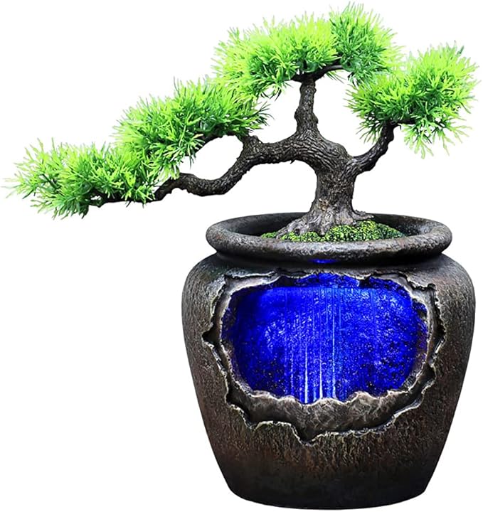 Rockery Fountain Waterfall, Resin Feng Shui with LED Lights Desktop Fountain Waterfall for Indoor Outdoor Home Office Decor - Bloomnest