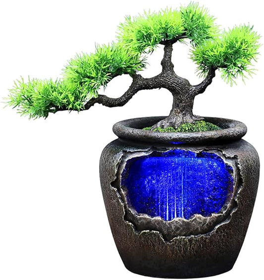 Rockery Fountain Waterfall, Resin Feng Shui with LED Lights Desktop Fountain Waterfall for Indoor Outdoor Home Office Decor - Bloomnest