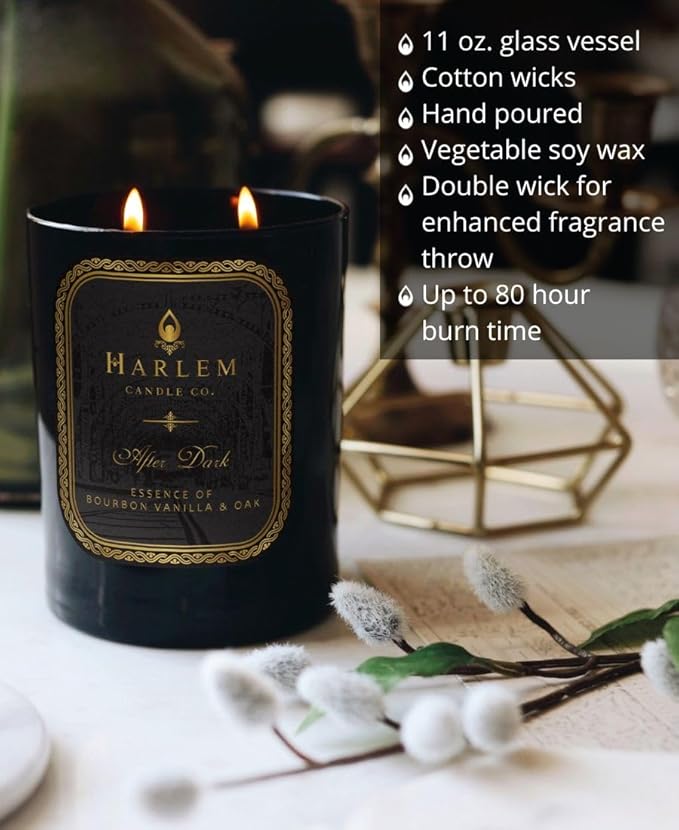 HARLEM CANDLE CO. After Dark - Luxury Scented Soy Candle, 11 oz - 80-Hour Burn Time | Bergamot, Saffron, Bourbon Vanilla, Oak | Scented Candles for Home - Bloomnest