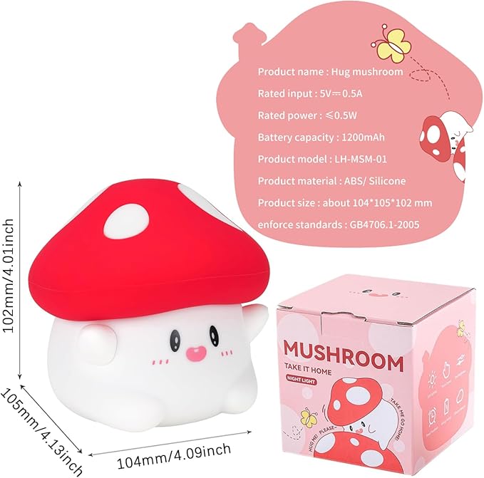 Mushroom Night Light with Squishy Soft Silicone, RGB Flashing Color, Dimmable Rechargeable Portable Touch Mushroom Gifts Decor for Girls Boys - Bloomnest