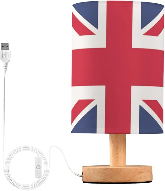 Table Lamp British Flag England London Union Jack Nightstand Lamp with Wood Base Fabric Lamp Shade Bedside Desk Lamp for Living Room Bedroom Kids Room Office - Bloomnest