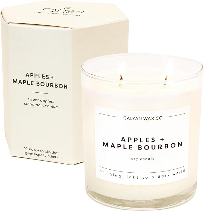 Calyan Wax Co. 2 Wick Candle, Apples + Maple Bourbon Scented Candle, 37 Hour Burn Time, Aromatherapy Soy Candles, Non Toxic & Vegan Soy Wax, Glass Tumbler Scented Candles, 8.8oz - Bloomnest